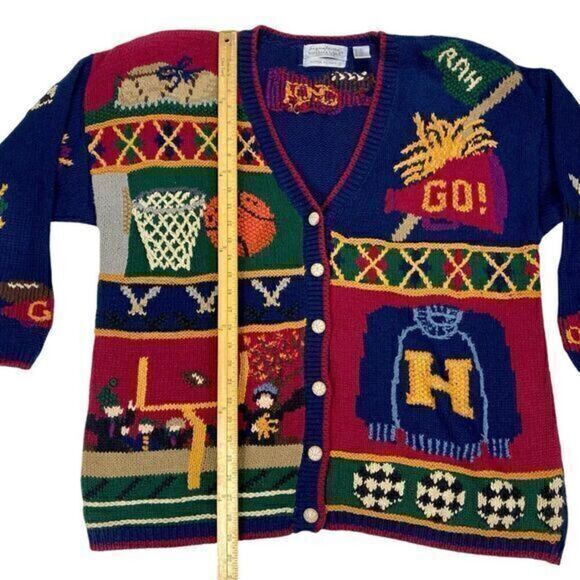 Northern Isles Sweater Womens 2X Blue Varsity Back to School Hand Knit Cardigan - Picture 12 of 16